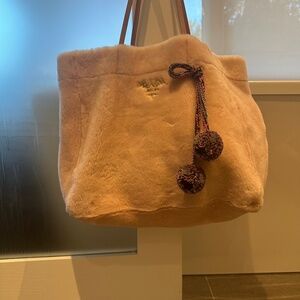 prada light pick shearling tote bag